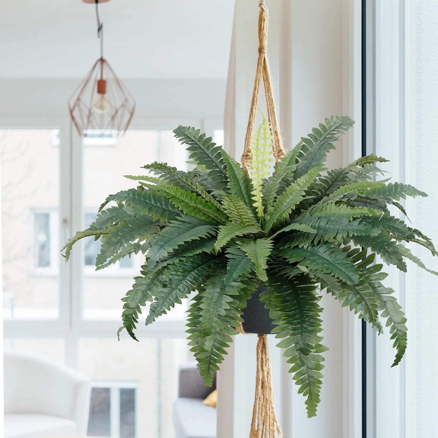 Artificial Ferns for Outdoors Set of 2 Bouquets 30" Diam Large Fake Ferns Pot...