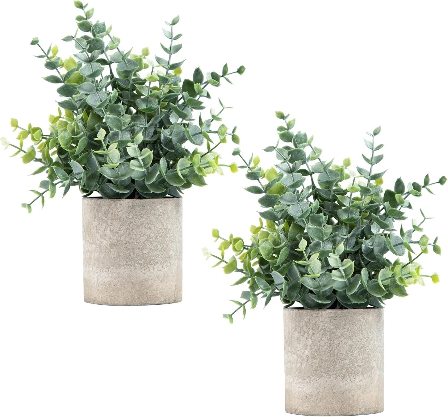 2 Pack Small Fake Plants Eucalyptus Potted Artificial Plants for Shelf Desk